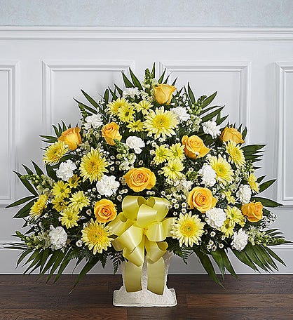 Heartfelt Tribute™ Yellow Floor Basket Arrangement